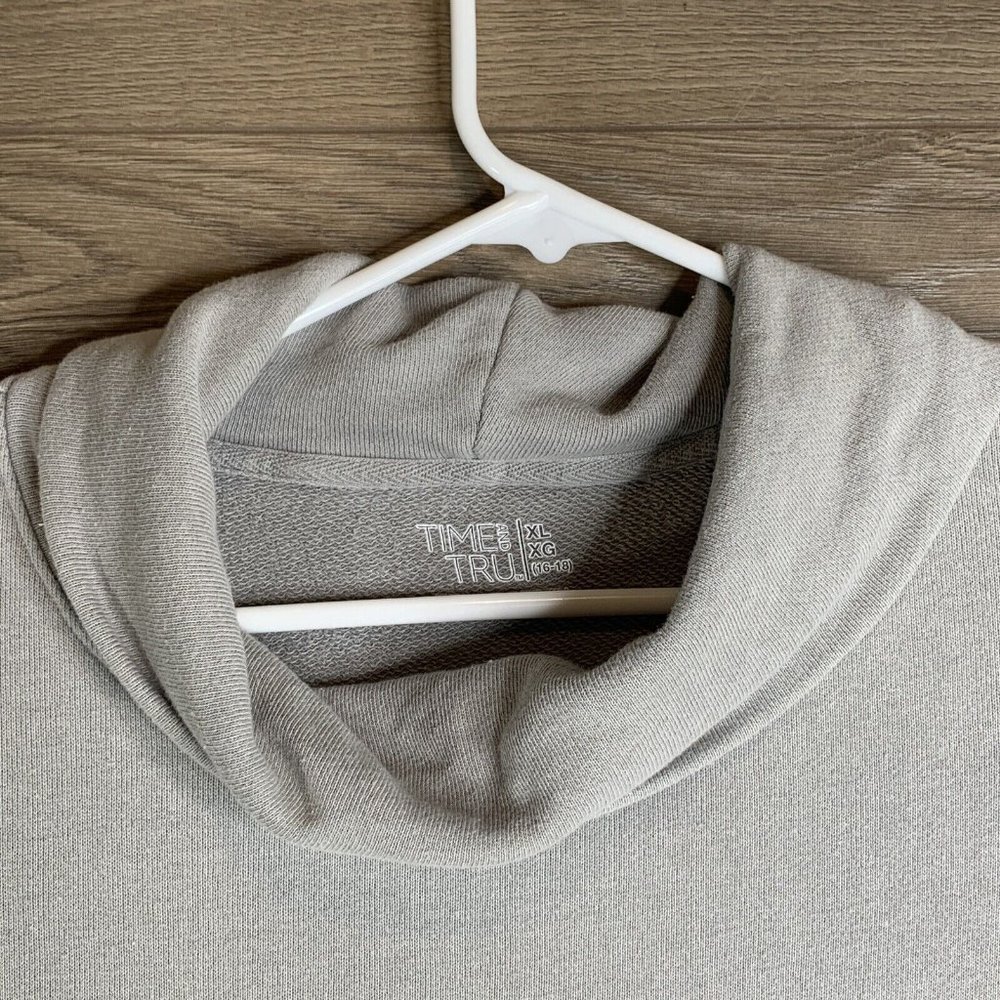 Time And Tru Cowl Neck Sweatshirt Women's XL LS Grey Heather Side Seam Pockets - Picture 5 of 10